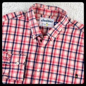 Chubbies Button Down Shirt Men XL Pink Blue Plaid Pineapple Long Sleeve